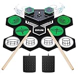Elektronisches Schlagzeug Kit, 9 Pads E-Schlagzeug ​Tragbares Schlagzeug Elektronisch mit EingebautemDual-Stereo Lautsprecher,Bluetooth,2 Pedalen.Schlagzeug Kinder,Anfänger