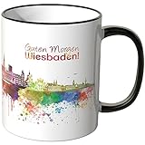 WANDKINGS® Tasse, Schriftzug Guten Morgen Wiesbaden! mit Skyline - SCHWARZ