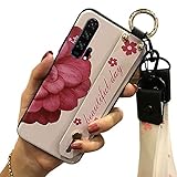 Flexible Anti-Nock Lulumi Lanyard Handyhülle Kompatibel mit Huawei Honor 20 Pro für Mädchen Mode Design Niedlich für Frau Schützendes Funkeln Armband Rote Blume