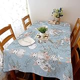 Splashmat Ostern-Frühlings-Kaninchen-Blumen-Retro- Blauer Hintergrund Tischdecke Polyester Tischtuch Bunt Rechteckige Tischtuch Für Party, Picknick, Tischdekoration, 137X183Cm
