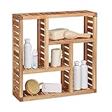 Relaxdays Wandregal Walnuss mit 5 Fächern, für Badezimmer, Flur und Wohnzimmer, Stauraum, HxBxT: 50 x 50 x 15 cm,
