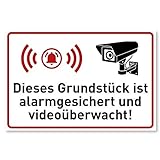 Achtung Videoüberwachung Schild (30x20 cm Kunststoff) - Warnschilder und Hinweisschilder - Grundstück ist Alarmgesichert und Videoüberwacht Schilder - 870198
