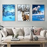 SWECOMZE 3er Poster Set, Modern Winter-Schnee-Szene Bilder, Print Kunstposter,Wandbilder Stilvolle Home Deko für Wohnzimmer Schlafzimmer,Ohne Rahmen (A,21x30cm)