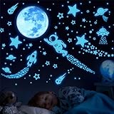 ECHOCUBE 1503 Stück leuchtende Sterne Mond Sternenhimmel Aufkleber Kinderzimmer,Leuchtsterne Fluoreszierend Wandaufkleber,Leuchtaufkleber Wanddeko Deckendeko Für Baby Schlafzimmer Deko (Blau)