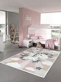 Kinderteppich Spielteppich Babyteppich mit Einhorn Regenbogen in Rosa Creme Größe 160 cm Rund