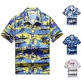 Herren Hemd Kurzarm T-Shirt Casual Tropisch Regenwald Print Turndown Kurzarm Bluse mit Blumenmuster Strand-Hawaii-Hemd mit Revers Kokos-Print Mantel Jacket