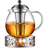 glastal 1500ml Silberne Teekanne mit Stövchen Teebereiter Glas und Edelstahl Teewärmer Teekanne Suit