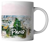 vanVerden Tasse - Paris Hauptstadt Frankreich Skyline Aquarell - Stadt der Liebe - durchgängig Bedruckt Städtetasse - Geschenk Kaffeetasse, Farbe:Weiß