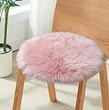 Ihouze Künstliche Schaffell Stuhlbezug, Warme Haarige Wolle Teppich Bodenmatte Sitzauflage, Flauschige Bereich Teppiche 4Pcs 35Cm Hellrosa