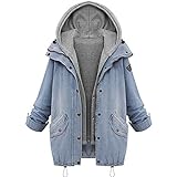Komise Winter Frauen Warm Collar Kapuzenmantel Jacke Denim Trench Parka Outwear (M, Blau)
