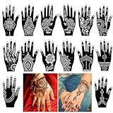 XMASIR 14 Blatt Henna Tattoo Schablone Set Temporäre Tattoos Indischer Arabischer Tattoo Schablonen Wiederverwendbar Aufkleber für Frauen Mädchen Hände Finger Körper