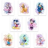 Mickey Mouse Aquarelldrucke – ungerahmtes Set mit 8 (20,3 x 25,4 cm) Mickey Mouse Wandkunst-Dekor – Minnie Mouse Raumdekor – Donald Ducks Daisy Duck Goofy Pluto Decor Poster