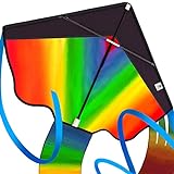 Riesiger Regenbogen-Leichtwinddrache mit 50m Drachenschnur - Lenkdrachen für Kinder - Kinder Drachen Flugdrachen Einleiner mit eBook zum Download - Fliegt wie 'ne Eins, bei leichter Brise