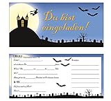 Einladungskarten Halloween Gruselparty im Geisterschloß 1556'DU BIST EINGELADEN' - 8 Einladungskarten + Kuverts