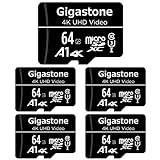 Gigastone Micro SD Karte 64 Speicherkarte 5er-Pack + SD Adapter, Micro SD Karte 64GB für Action-Kamera, GoPro, Drohne und Tablet, 95MB/s, 4K UHD-Videoaufnahme, UHS-I A1 Klasse 10 U3