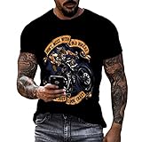 BeitaSuke Sommer Kurzärmliges Schwarzes T-Shirt Harley Motorraddruck Herren- Und Damen-T-Shirt Hip-Hop-Street-Motorrad-T-Shirt,XXXXL,Black