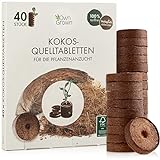 OwnGrown Kokos Quelltabletten mit Nährstoffen – 40 Stück, Kokoserde gepresst zur Pflanzen Anzucht ohne Pikieren, torffrei – Anzucht Erde Kokos
