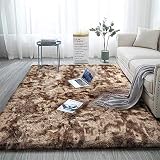 Aujelly Soft Area Rug Schlafzimmer Shaggy Teppich Zottige Teppiche Flauschige Bunte Batik-Teppiche Carpet Neu Braun 90 x 150