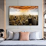 DFRES Manhattan Skyline Landschaft Leinwand GemäLde New York City Sunset View Poster & Kunstdrucke Stadtbild Wand Bilder Bilder Wohnkultur 60x90cmx1 Kein Rahmen