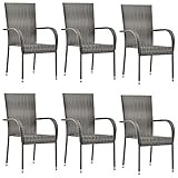 Gartenstühle 6er Set Terassenstühle Stapelbar, Stapelstuhl Relaxsessel für Garten Terrasse Balkon, PE-Rattan, pulverbeschichteter Stahl 55,5x53,5x95cm