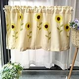 reine gaze Ländlicher Stil, Sonnenblumenmuster, Stickerei, kurzer Vorhang, Babyzimmer, Haustier-Dekoration, 1 Stück, Küche, gelbe Schattierungsvorhänge dekorative brett küche verdunkelungsvorhänge(200