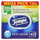 Tempo Sanft und Sensitiv feuchtes Toilettenpapier, Mega Pack, (16 x 42 Tücher)