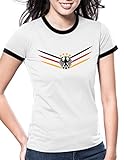 Luckja EM 2016 Trikot Deutschland Fanshirt Retro-Look M 02 Damen Rundhals T-Shirt