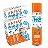 ARDAP Set 1 x 400 ml Flohspray + 4 x 100 ml Fogger gegen Flöhe + Zeckenzange