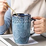 tywgb 600Ml Europäische Retro Keramik Hohe Tasse Blaue Kaffeetasse Mit Handgriff Großraum Haushaltsbüro Trinkbecher Und Tassen Geschenke-Dark_Blue_600Ml
