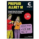 congstar Prepaid ALLNET M Sim-Karte ohne Vertrag I Allrounder Prepaid-Paket in D-Netz-Qualität I 4  GB LTE mit 25 Mbit/s + 10€ Startguthaben I Telefonie & SMS Flat in alle dt. Netze I EU-Roaming inkl.