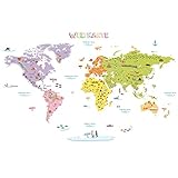DECOWALL DMT-1306DE Deutsch Farbenfrohe Bunt Weltkarte Wandtattoo Wandsticker Wandaufkleber Wanddeko für Wohnzimmer Schlafzimmer Kinderzimmer (Groß)