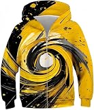 Ocean Plus Jungen Hoodies Sweatshirt mit Reißverschluss Lange Ärmel Pullover mit Kapuzen Kinder Kapuzenpullover (XL (Körpergröße: 135-140 cm), Gelber und schwarzer Whirlpool)