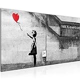 Wandbilder Banksy Ballon Girl 1 Teilig Modern Vlies Leinwand Wohnzimmer Flur Street Art Red 301612a