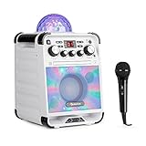 auna Rockstar - Karaoke-Anlage, Mini-Sound-System, Karaoke-System, LED-Jellyball, AVC-Funktion, Echo-Effekt, Bluetooth, CD, CD-R und CD-RW, robust, weiß