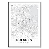 tombaenre Stadtplan Poster Dresden | Wohndeko | Wanddeko | Wandbild Geschenk Deko Bild A4/A3/A2 Wohnzimmer Schlafzimmer Städteposter Plakat Bilddruck Wandkunst (DIN A3 (29,7 x 42 cm), Dresden)