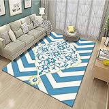 Weiß Bereich Teppich, 3D Bedruckt blaues ethnisches Muster Rutschfestes Teppich Waschbar für fusselfrei, fleckenabweisend, für Wohnzimmer, Schlafzimmer, Kinderzimmer Wohnkultur 140x200 cm
