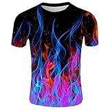 Ärmellauf Top Ausschnitt Flamme Sommerblau T-Shirt Kurze 3D-Herren mit Runde Herrenbluse Hemd Violett Herren