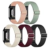 Gugobit 5 Stück Elastisches Armband Kompatibel mit Fitbit Charge 6/Fitbit Charge 5 Armband, Verstellbares Nylon atmungsaktives Ersatzarmband für Fitbit Charge 6/Fitbit Charge 5 Damen H