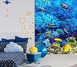 AJ WALLPAPER 3D Blau Koralle Fisch 711394 Tapeten Drucken Abziehbild Deko Innen Wandgemälde Selbstklebend Tapete DE Pepe (gewebt Papier (Notwendigkeit Leim), 【205”x114”】 520x290cm(HxB))