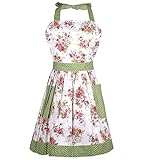 G2PLUS Schön Frau Schürze Baumwolle Blumenmuster Küchenschürze Modische Apron mit Taschen zum Kochen oder Backen