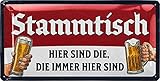 LANOLU Stammtisch Schild - Blechschild retro als Geschenk für Bierliebhaber - lustiges Sprüche Bier Schild als Partykeller Deko, Kneipen und Bar Dekoration - Metallschild 17x34