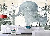 Tapete 3D Palm Tree D Elefant Cartoon graue Hand gezeichnete moderne nichtgewebte Wanddekoration fototapete 3d Tapete effekt Vlies wandbild Schlafzimmer-430cm×300cm