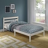Camaflexi Mid-Century Modernes Plattformbett/Massivholz/Slaten-Kopfteil/Matratzenfundament aus 10 Holzlatten – kein Boxspringbett erforderlich/einfache Montage, mehrfarbig, Doppelbett, Weiß