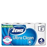 Zewa Ultra Clean Toilettenpapier, 8 Rollen mit je 135 Blatt, 4-lagiges Klopapier