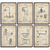 MONOKO® Poster Badezimmer Bilder - stilvolle Wandbilder Toilette - WC - 6er Set ohne Rahmen (Set WC, Patent, Vintage, 6x A4 (21 x 29,7cm))