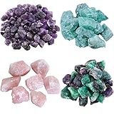 TANGGER 400g Kristalle für Trinkwasser Natursteine Rosenquarz Stein/Amethyst Kristalle/Grüner Fluorit Rohstein/Bunter Fluorit,Premium Edelsteinwasser Basissets,Aquarium Dekorativer Stein