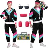 80er Jahre Kostüm Trainingsanzug Pop Art für Retro Stil Bad Geschmack Party Assi Anzug Proll Anzug Assi Jahre 80er 90er Jahre Outfit Kleidung Accessoires für Damen Herren Jogginganzug Rosa G045XXXL