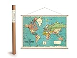 Cavallini Vintage Poster Set mit Holzleisten (Rahmen) und Schnur zum Aufhängen, Motiv Bacons Weltkarte, Bacons Standard The World