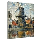 Bilderdepot24 Bild auf Leinwand | Claude Monet Windmühle am Onbekende Kanal, Amsterdam in 50x60 cm als Wandbild | Wand-deko Dekoration Wohnung alte Meister | 180852-50x60