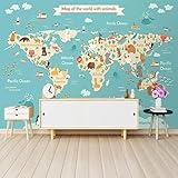 XLMING Cartoon Tier Weltkarte 3D Tapete Wohnzimmer Sofa Schlafzimmer Esszimmer Home Dekoration Wand-400cm×280